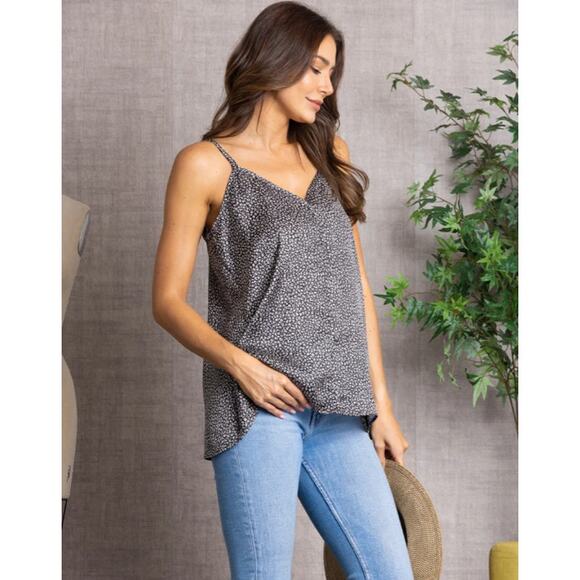 Nelco Fashion Tops - Black Satin Ditsy Print Camisole Tank Top